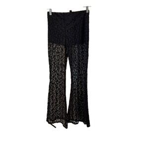 Windsor Black Lace Pants Medium Flare Leg Sheer Stretchy Goth Rave Festival